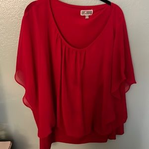 Red flutter sleeve blouse